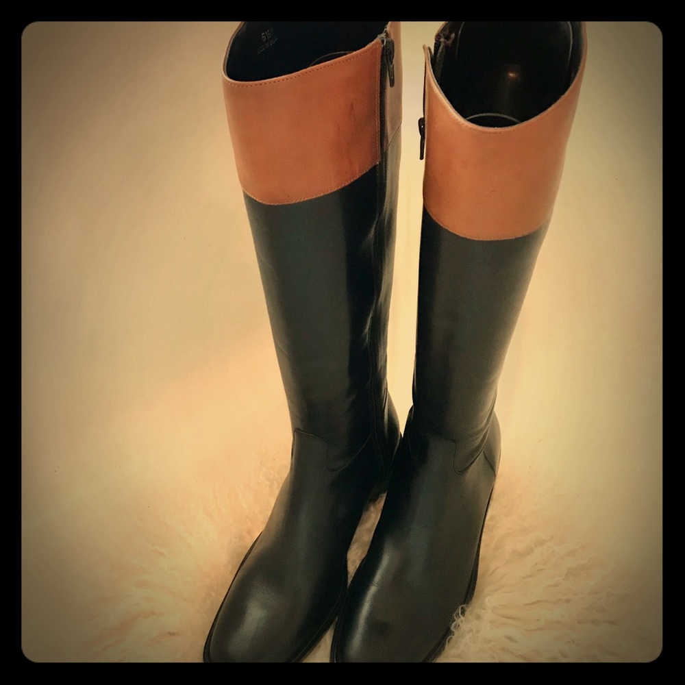 Ann Taylor Black and Tan Two-Tone Tall Leather Riding Boots